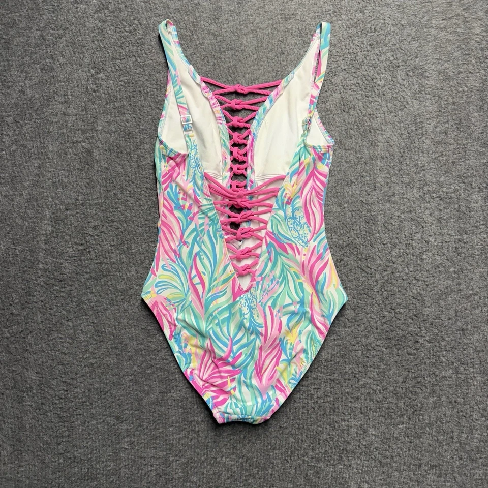 Traje de baño de una pieza Lilly Pulitzer Isle Lattice para mujer talla 4 rosa/azul floral Foto 2 de 4