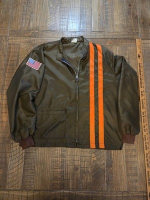 Vtg 60s The Great Lakes Jacket USA Sportswear Striped Railroad And Flag Patch 