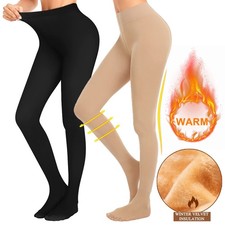 Women Winter Warm Fleece Tights Stockings Thermal Lined Translucent Pantyhose
