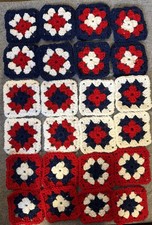 Patriotic GRANNY SQUARE Lot - 24 Hand Made 3.5 Crochet Squares