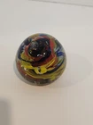 Multi-color Vintage Murano Art Glass Swirl Paperweight 2" Red White Yellow Blue