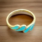 Sterling Silver Turquoise Inlay Ring Signed Floral Leaf Design Vintage Size 8.5