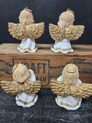 Juego de 4 estatuillas de ángeles de Navidad vintage adornos tocando instrumentos musicales - Imagen 2 de 8