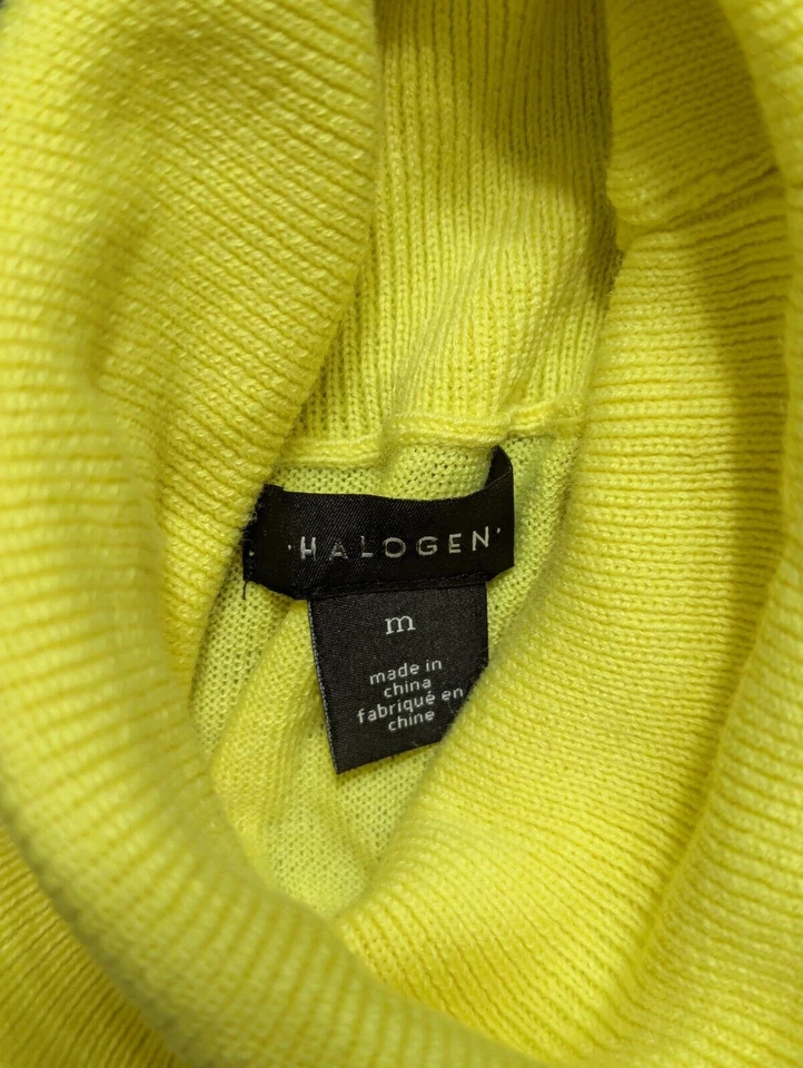Halogen Womens Turtleneck Merino Wool Blend Sweater Long Sleeve Neon Yellow - M - Image 4 of 4