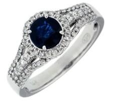 1.12CT DIAMOND  AAA SAPPHIRE 14KT WHITE GOLD ROUND CLASSIC HALO ENGAGEMENT RING