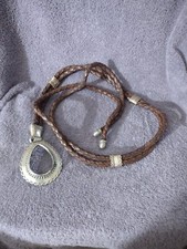VINTAGE Womens Silver Buckle Leather Rope Belt 50  1980's 1990's
