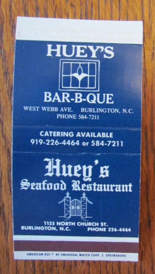 AMERICAN ACE MATCHBOX COVER HUEY'S BBQ BURLINGTON, NC EMPTY MATCHCOVER C15 eBay