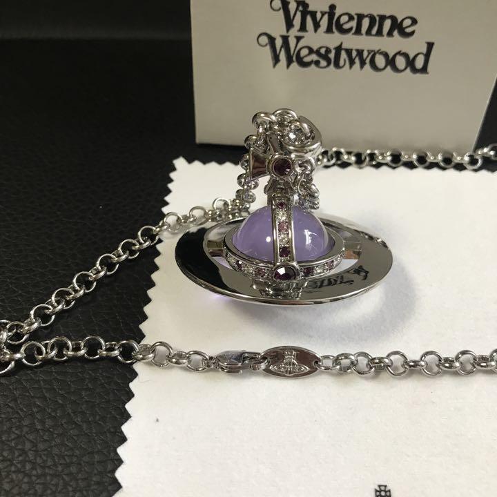 Vivienne Westwood Necklace Small Orb Silver Purple IN BOX