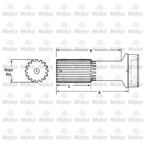 1-40-25 Spline Stub 1.062x16 Spline L) 4.100 2.500 x 0.065 Tube 1100 Series - Picture 2 of 2