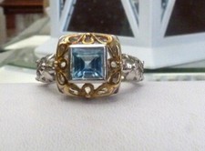3/4 CT BLUE TOPAZ GEMSTONE GOLD OVER STERLING SILVER FILIGREE RING SIZE 8