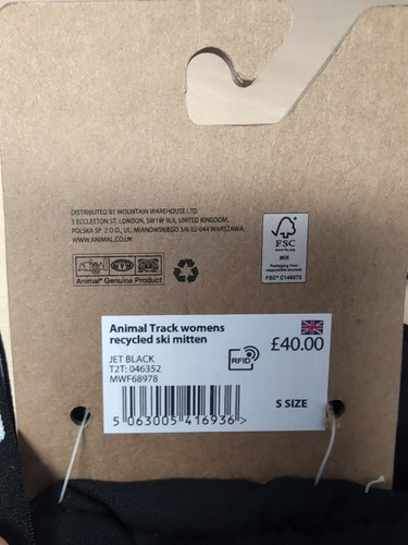 (QQ) Animal Track Womens Recycled Ski Motions, Size S, Jet Black, New - Picture 3 of 3