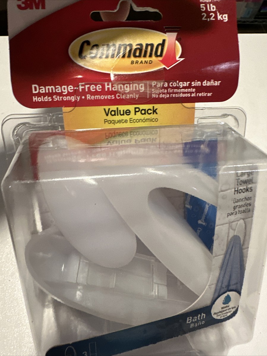 Command Large Towel Hooks Value Pack, Frosted, 3 Hooks Command Large Towel Hooks Value Pack, Frosted, 3 Hooks