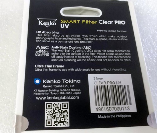 72mm KENKO SMART CLEAR PRO UV FILTER KENKO TOKINA UV PROTECTION 72 MM - Picture 3 of 3