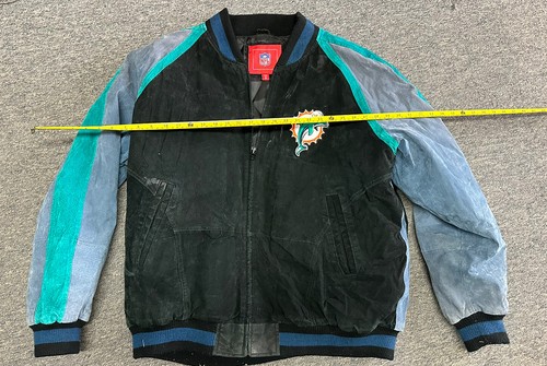 Vintage Miami Dolphins Wildleder Bomberjacke NFL durchgehender Reißverschluss schwarz Herren XXL - Bild 2 von 19