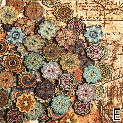 100pcs 20mm 25mm Mix Button Boho Bohemian Ethnic Wooden DIY Crafts Sewing Decor - Picture 29 of 30