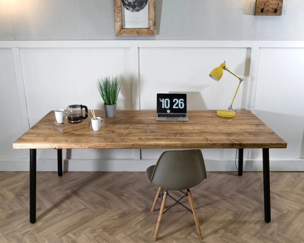 Industrial Scaffold Board DESK on Steel Round Pin Legs Reclaimed Rustic Table