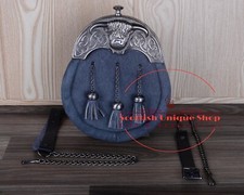 Men Handmade Full Dress Grey Cow Skin kilt Sporran Cow Head Cantle  BELT Strap