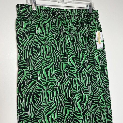 Michael Kors Women’s Spring Green Zebra High Slit Pull On Drawstring Pants Sz L - Picture 2 of 12