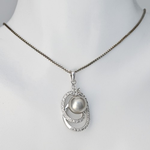 Vintage Original 925 Sterling Silver Black Tahitian Ocean Pearl Pendant Necklace - Picture 1 of 24