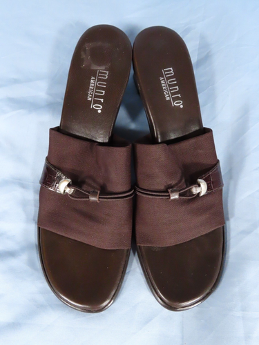 MUNRO Dark Brown Jill MIDI HEEL SANDALS Shoes CROC LEATHER & STRETCH FABRIC 8 SS - Picture 4 of 8