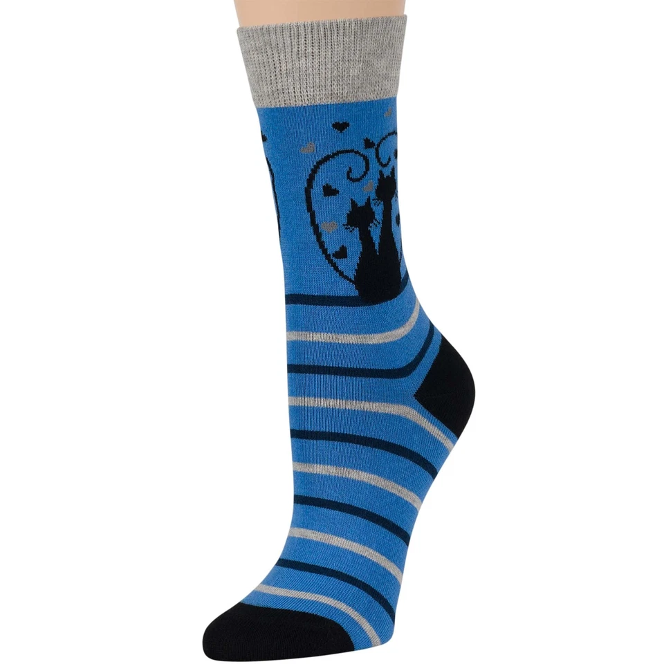 Women Cotton Crew Socks-4 Pack Medium- Cat Love Heart Moon-Navy Blue Grey - Image 3 of 4