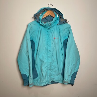 Berghaus Women's Aquafoil Sky Blue Hooded Rain Coat Jacket Waterproof Size 14 XL