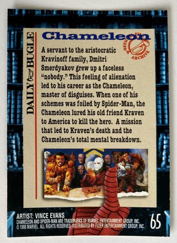 CHAMELEON 95 FLEER ULTRA MARVEL COMICS TRADING CARD #65 ARTIST: VINCE EVANS - Picture 2 of 2