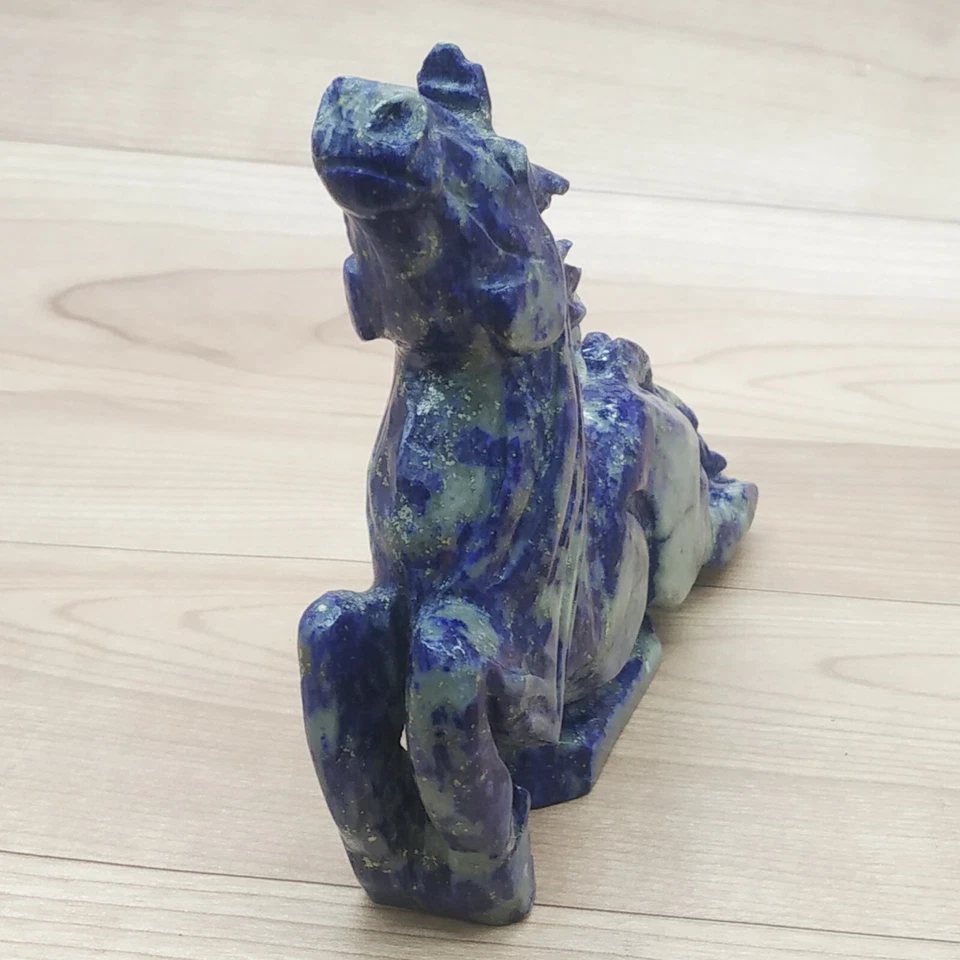 Pedra preciosa cavalo de corrida 5" estátua lápis-lazúli pedra escultura feita à mão vintage - Imagem 2 de 4