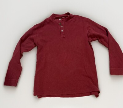 Duluth Trading Co Maroon Red Burly Thermal Button Mock Neck Shirt
