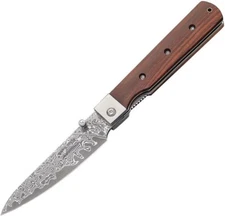 Kanetsune Petty Liner Folding Knife 4" Damascus Steel Blade Rosewood Handle