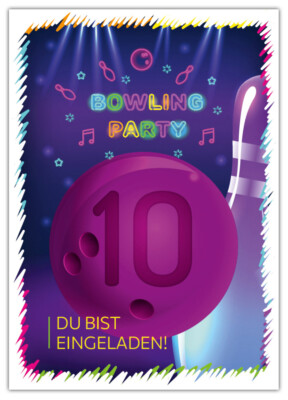 Einladungskarten 10. zehnte Kindergeburtstag Bowling Junge Mädchen Kinder