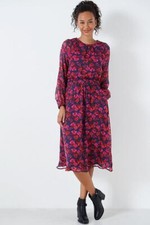 CREW Womens Pink Floral Dress Elasticated Waist Midi Length Long Sleeve