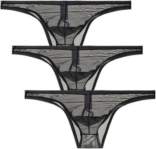 1/3pcs Men Half Coverage Thong Briefs,Thin Mesh Pouch Briefs,Low Waist Underwear - Picture 6 of 27