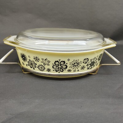 Vintage Pyrex Pressed Flower Pale Yellow 2.5 Qt Casserole Dish 045 Wire Rack