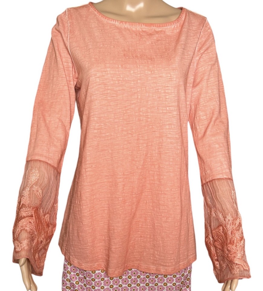 soft surroundings pastel orange long embroidered lace wrist sleeves