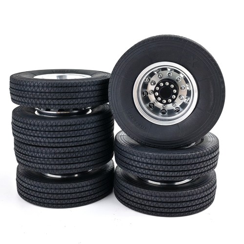4X CNC Metal Alloy Front/Rear Wheel Hub Rim & Tires For 1/14 Tamiya RC Truck Car - Picture 15 of 43