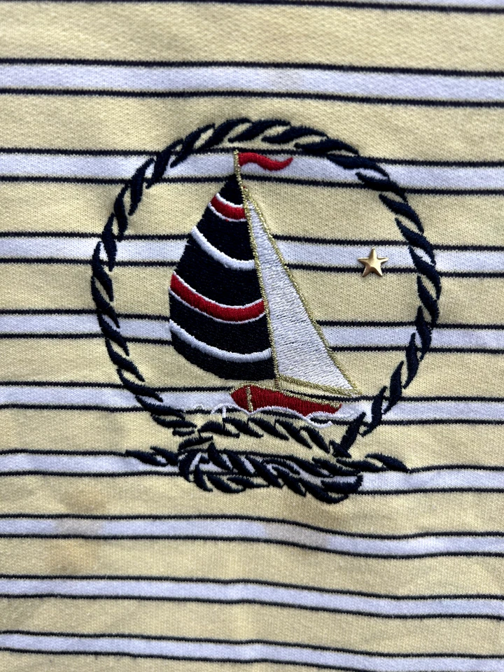 Camiseta Napa Valley feminina amarela listrada manga curta gola redonda tamanho grande - Imagem 4 de 4