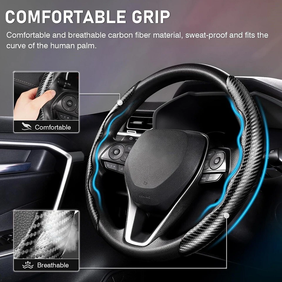 Universal Carbon Fiber Car Steering Wheel Booster Cover Non-Slip Car Accessories - Image 2 of 4