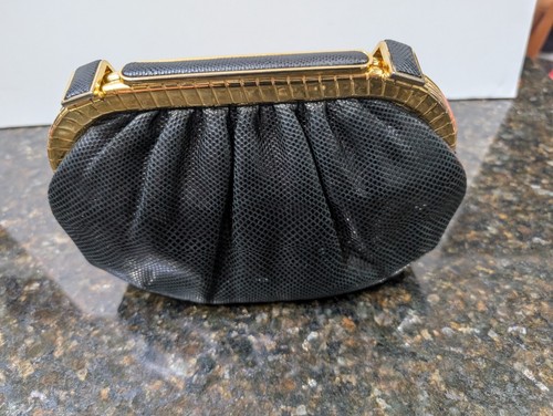 Judith Leiber Black and Gold Embossed Leather Shoulder Bag - Picture 3 of 11