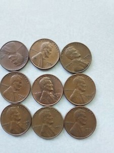 Coin Auction #43.  (2) 1954 And (7) 1955 Lincoln Wheat Cents US Pennies
