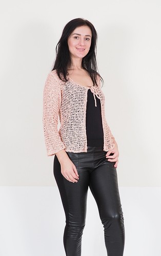 Ladies Popcorn Style Crochet Stretch Fish Net Bolero Shrug Open Cardigan - Picture 19 of 73