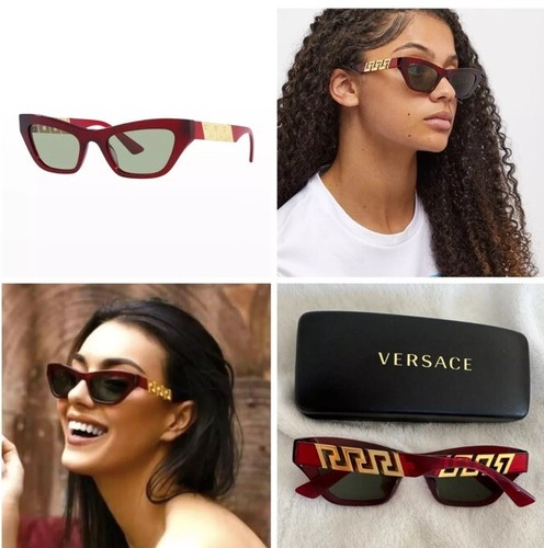Brand New VERSACE Sunglasses Burgundy Green Red Cat Eye Women Gold Greca Sexy - Picture 5 of 15