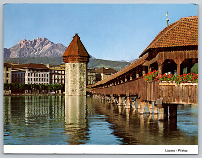 Luzern Pilatus Switzerland Bridge Tower View Postcard