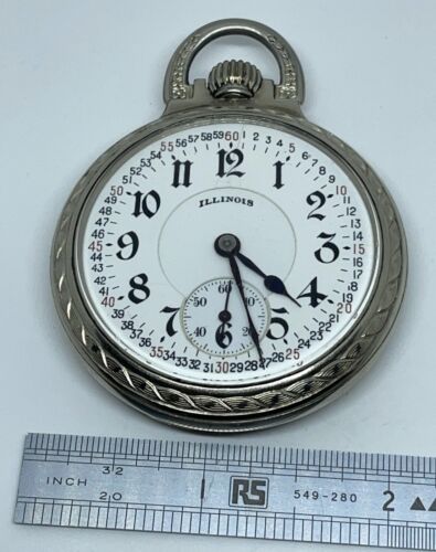 ILLINOIS POCKET WATCH with CHAIN 16s 1924 19 Jewels 3 Positions Runs - Picture 4 of 24