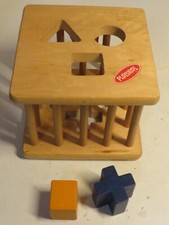 Vintage Wood Playskool Form Fitter Shape Sorter Cube Developmental Play InComple