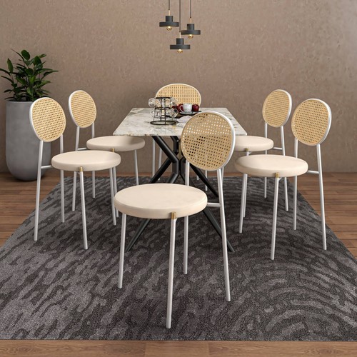 Elega 7-Piece Dining Set with Sintered Stone Table and 6 Velvet Side Chair - Picture 2 of 59