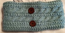 BYOS Cable Knit Fleece Lined Ear Warmer Headband with Buttons  -Pale Blue
