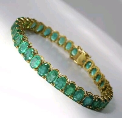 14k Natural Emerald Bracelet 14k Solid Yellow Gold Bracelet Tennis Gold Bracelet