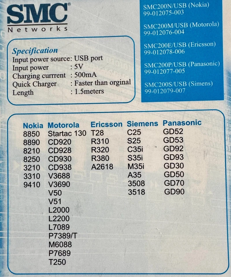 Новый в коробке SMC EZ подключить USB телефон зарядное устройство Motorola Nokia - 90-х и 00-х винтажный мобильный - Изображение 3 из 4
