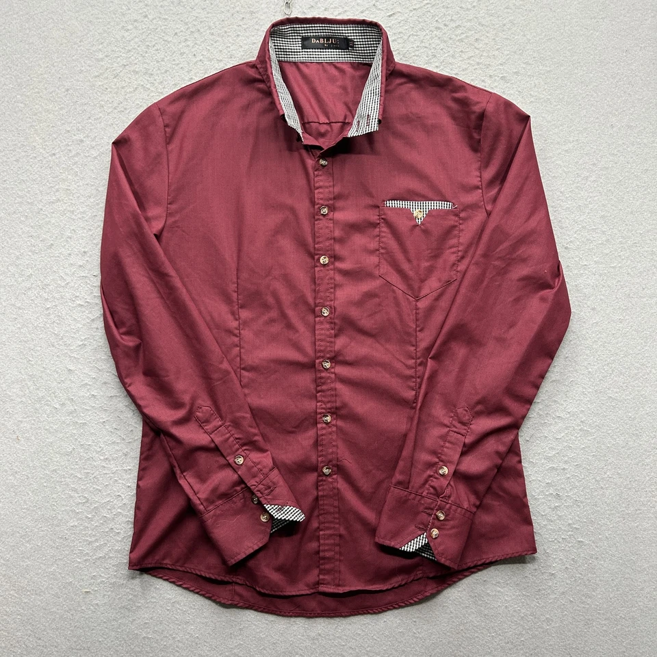 Camisa informal con botones XL borgoña DaBLJU para hombre Foto 2 de 4